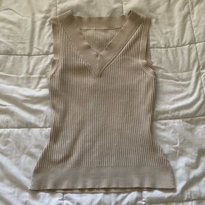 Tan V-Neck Fitted Tank Top